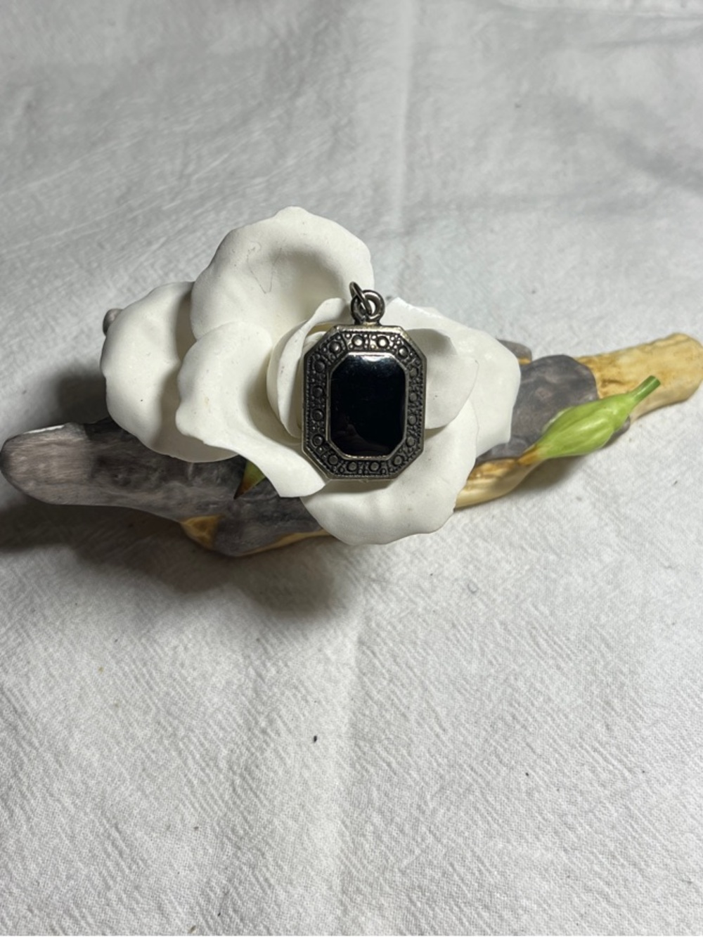 Black Stone Octagonal Pendant Charm